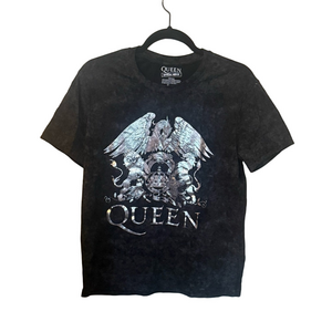 Queen Official Band T-Shirt Black Crest Graphic Rock Tee Large